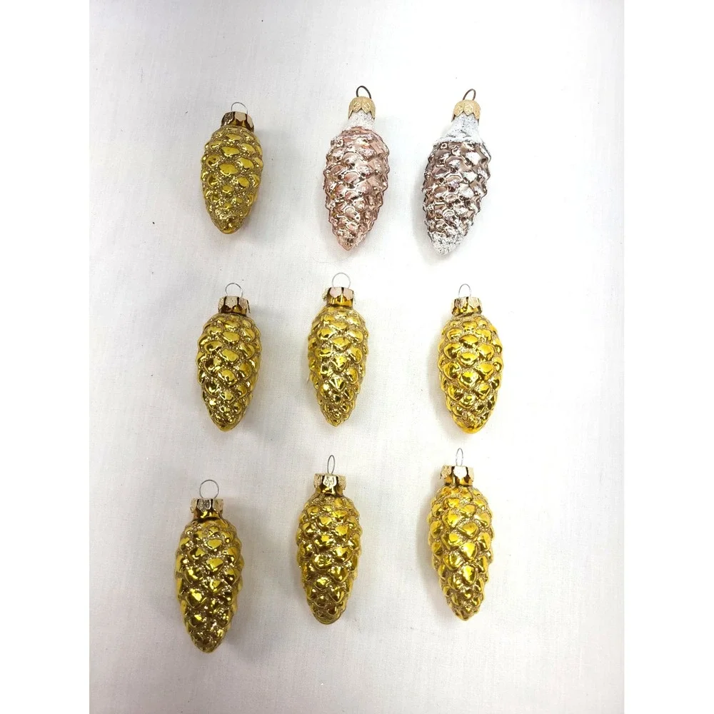 Vintage Pine Cone Christmas Ornaments Small Molded Mouth Blown Glass Lot of 9